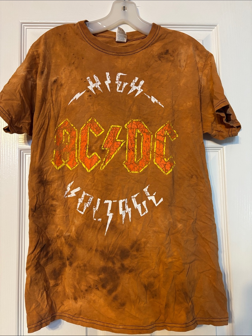 AC/DC Orange Tie-Dye 'High Voltage' Logo Tee size medium